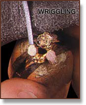 Closeup of tool being used during wriggling process